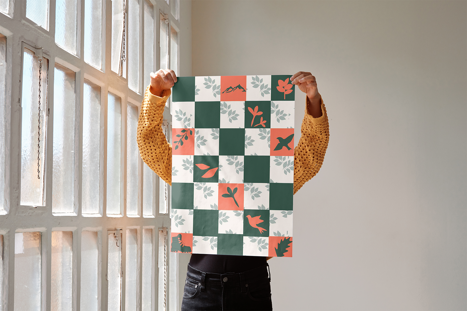 Nature's Grid poster — printed mockup on a wall