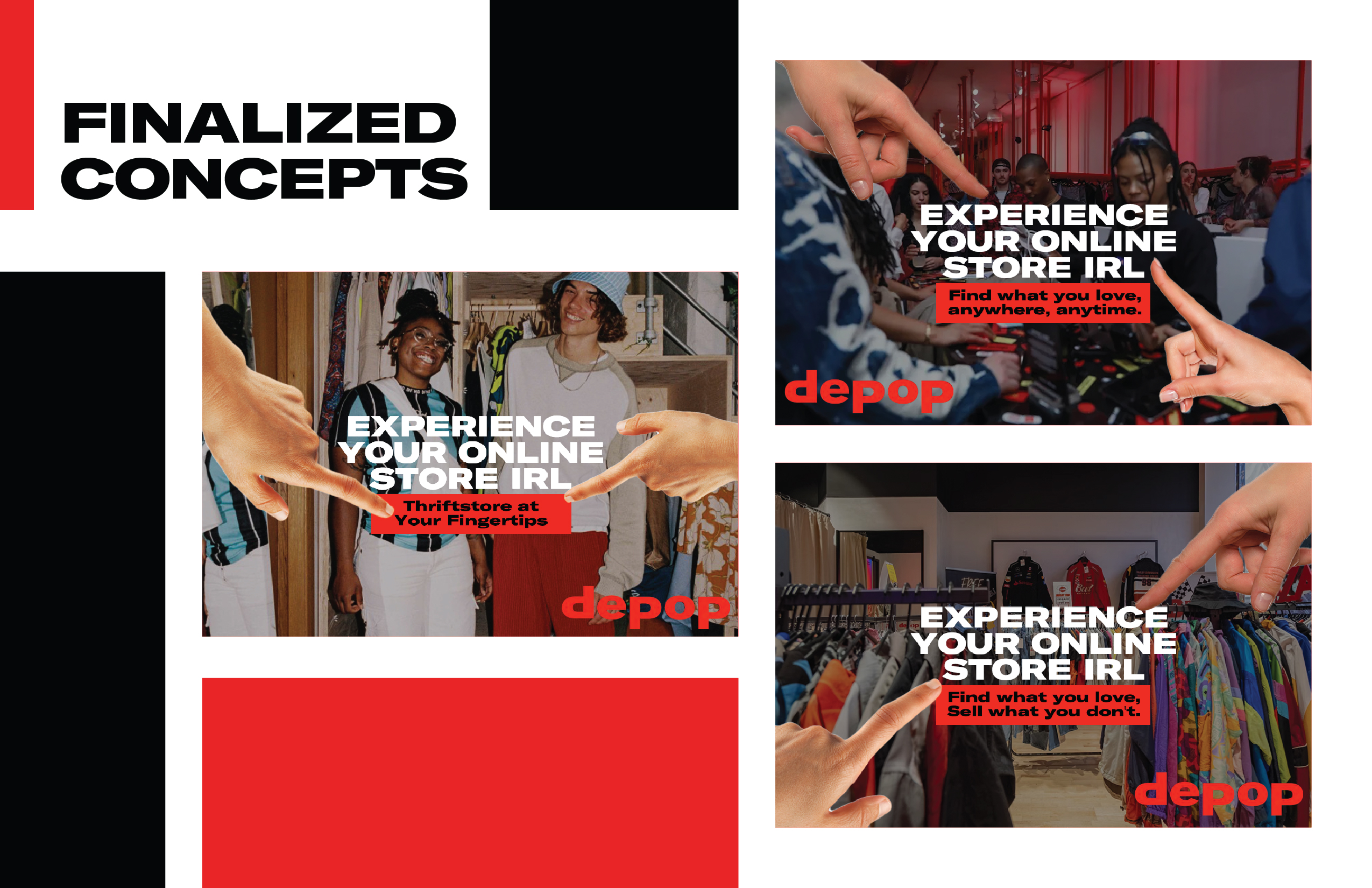 Depop integrated campaign — slide 3: 'Thriftstore at Your Fingertips' visual