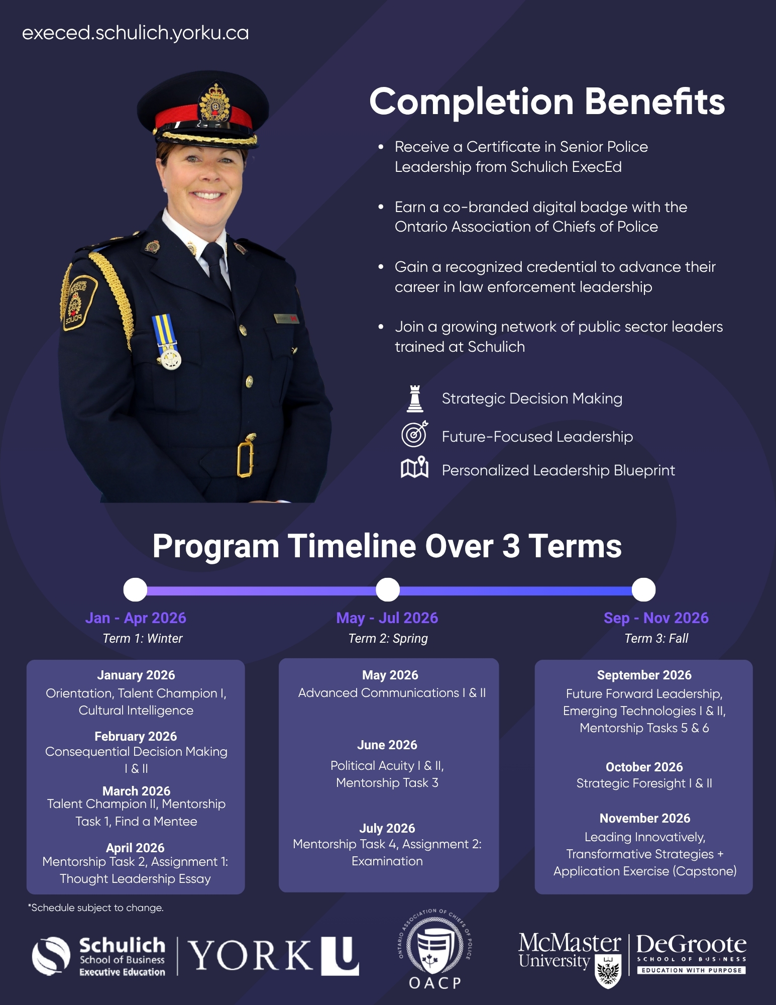 Schulich ExecEd Senior Police Leadership brochure — back cover layout