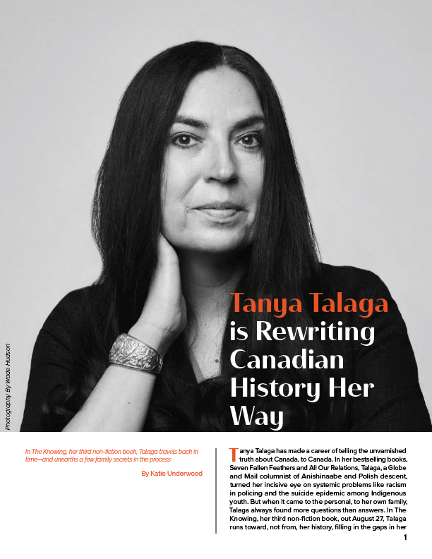 Tanya Talaga editorial layout — single-page composition