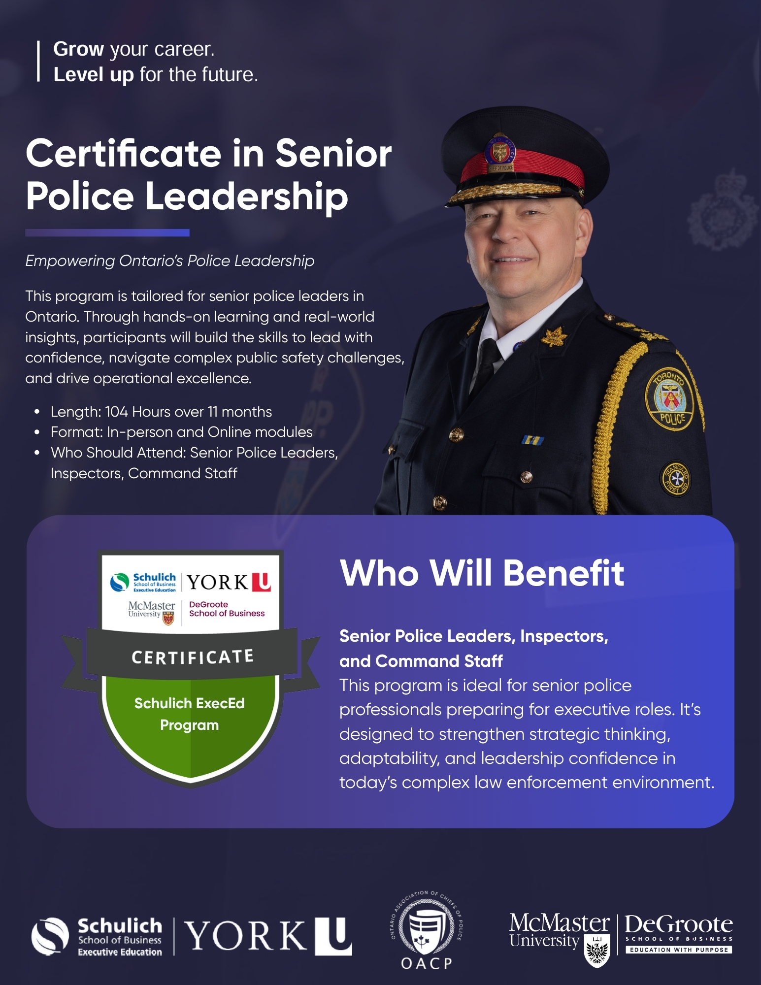 Schulich ExecEd Senior Police Leadership brochure — front cover layout