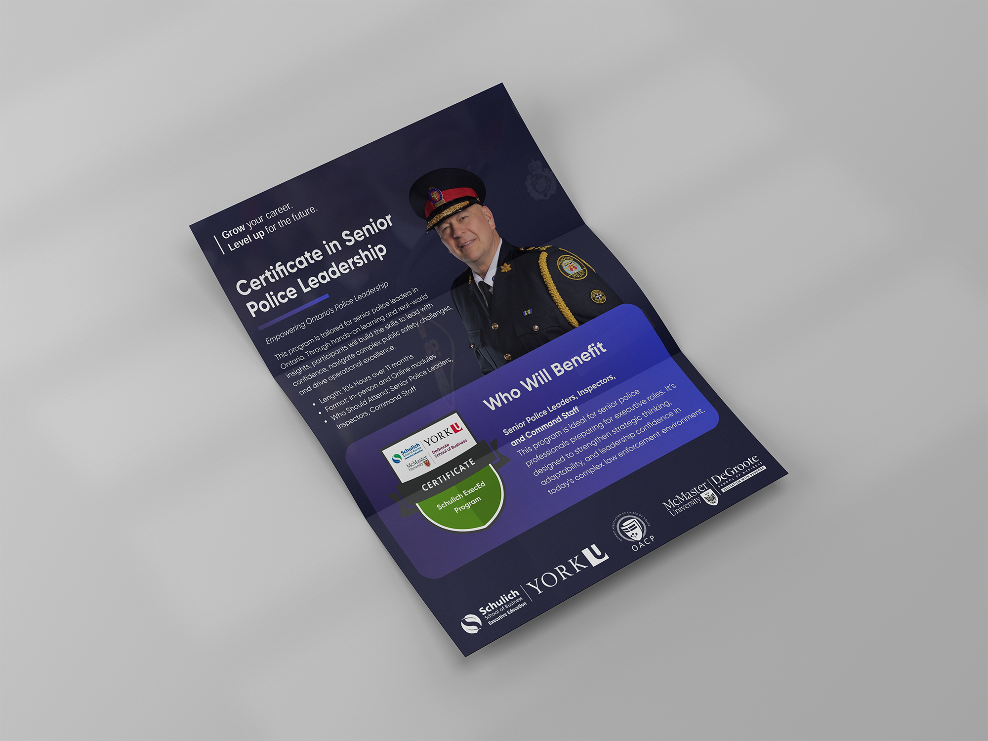 Schulich ExecEd brochure — printed mockup showing front and back together
