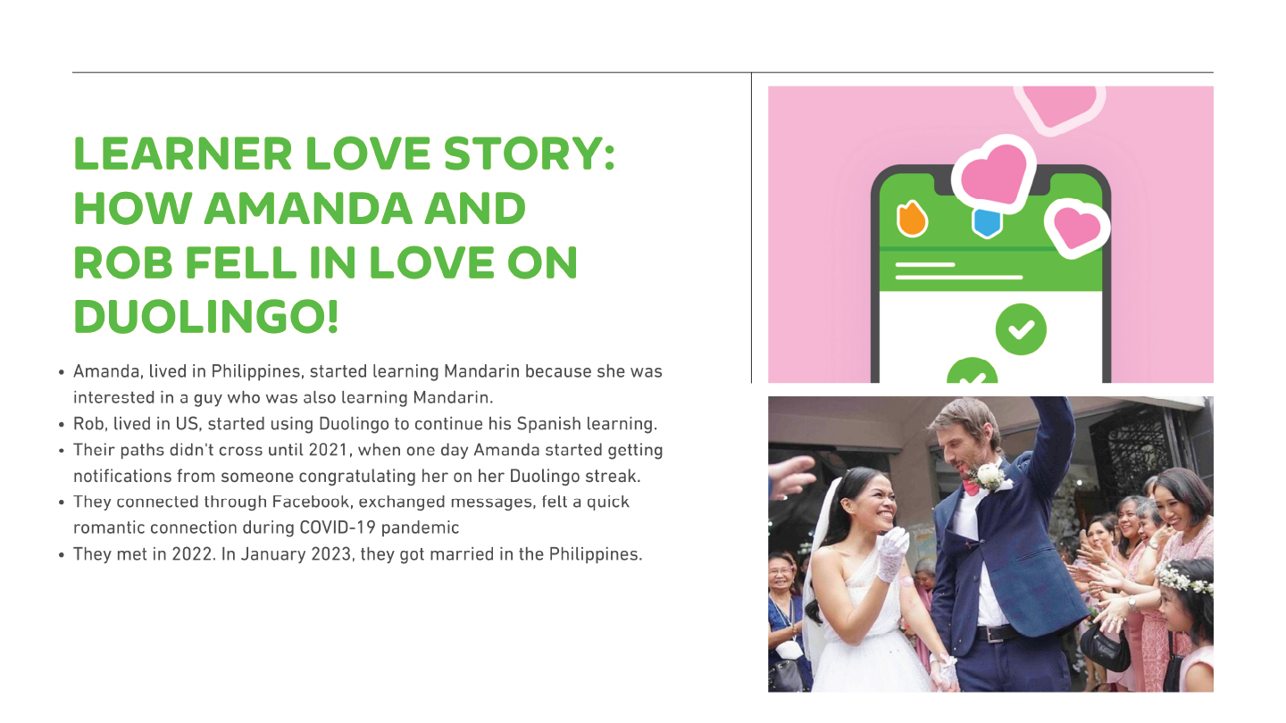 Duolingo Valentine's campaign — slide 3: language-of-love insight visual