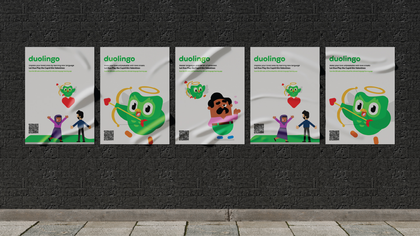 Duolingo Valentine's campaign — slide 7: social-media post mockup
