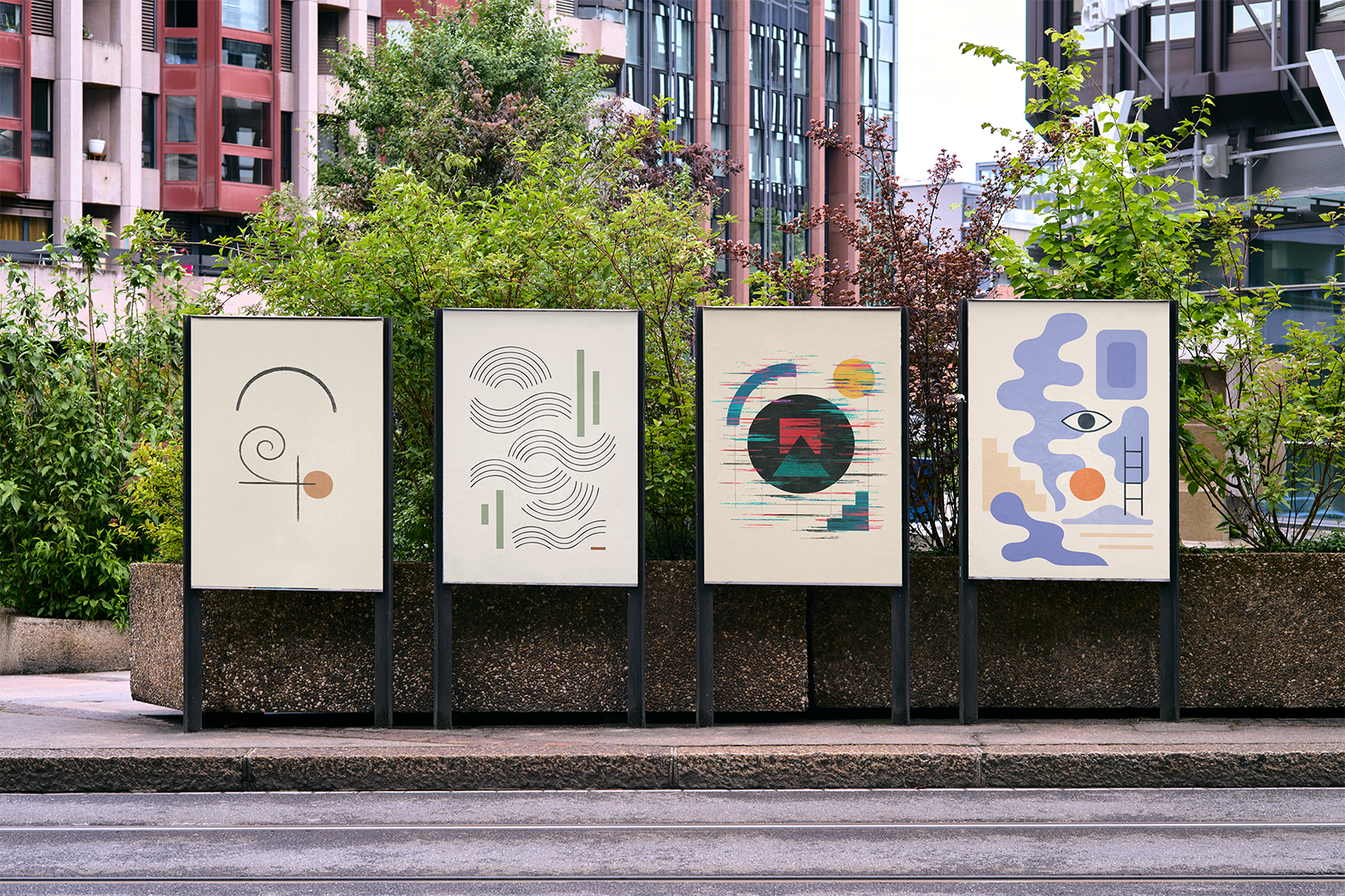 Abstract illustration series — combined poster mockup